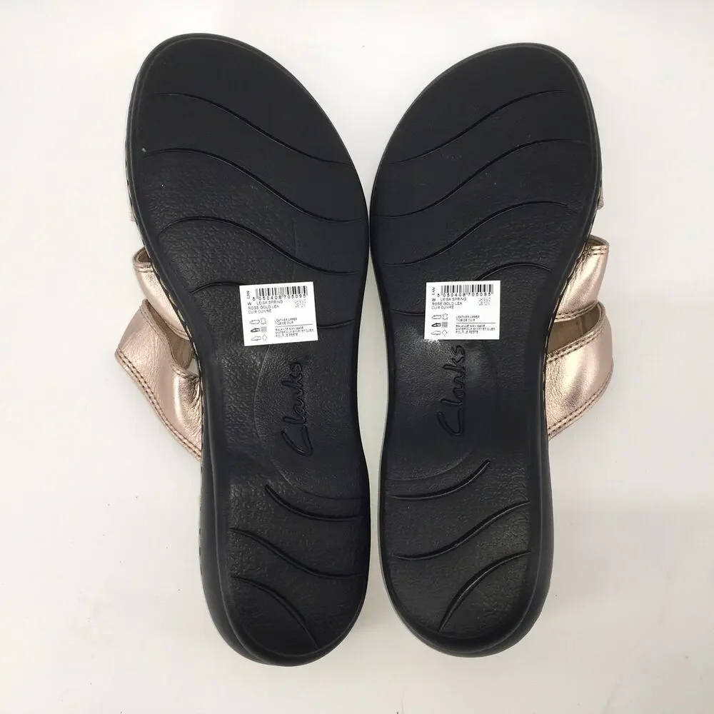 Clarks Leisa Spring Rose Gold Sandals Womens 12N Comfort Metallic Strappy Sandal